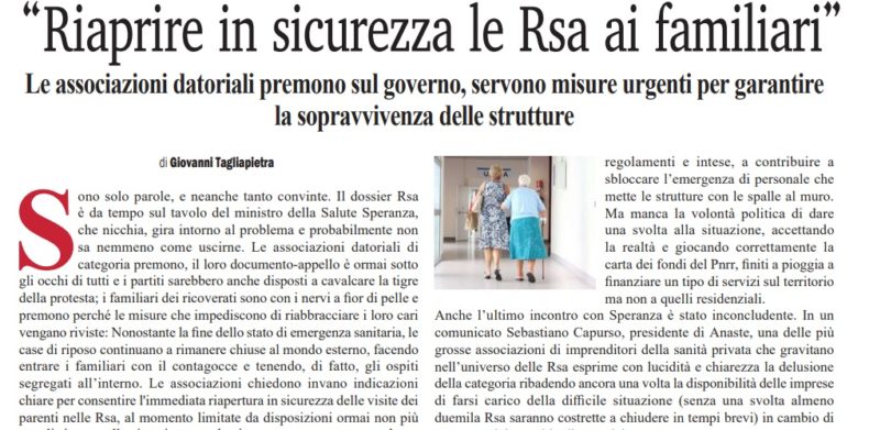 Emergenza Rsa: necessario un cambio di rotta del Governo